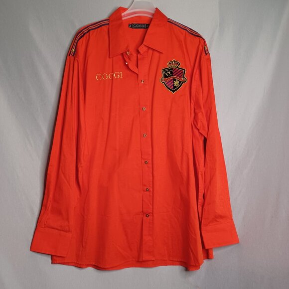 Coogi Shirt Mens 4XL Dark Orange Button Down Long Sleeve HipHop Streetwear - Picture 3 of 9